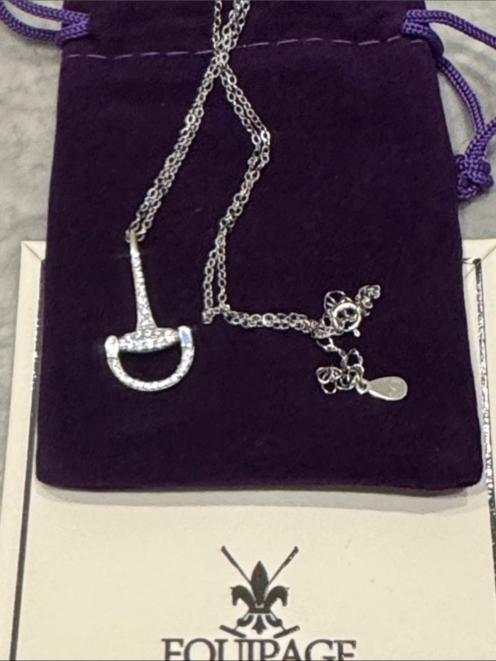 Sterling Silver Pavé Stirrup Necklace in Silver s925